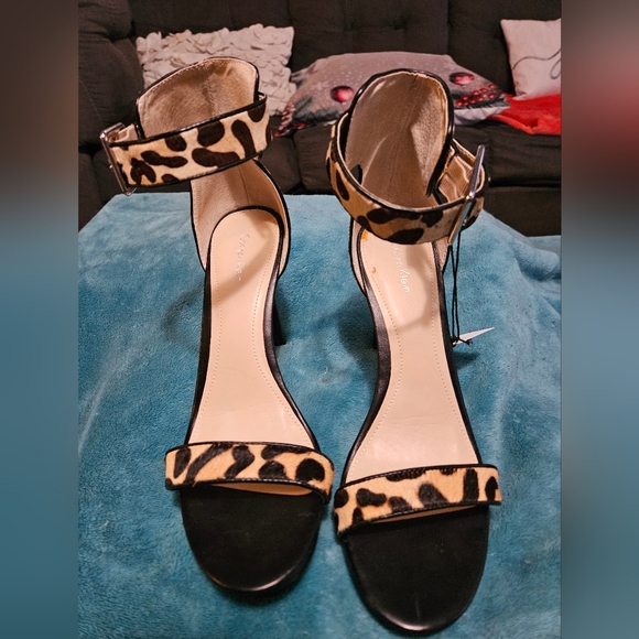 Shoes - Calvin Klein Leopard Print Ankle Strap Sandals